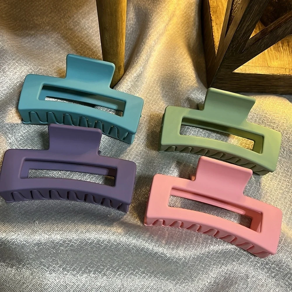 4pcs Rectangle Hair Claw Matte Purple Pink Green Blue